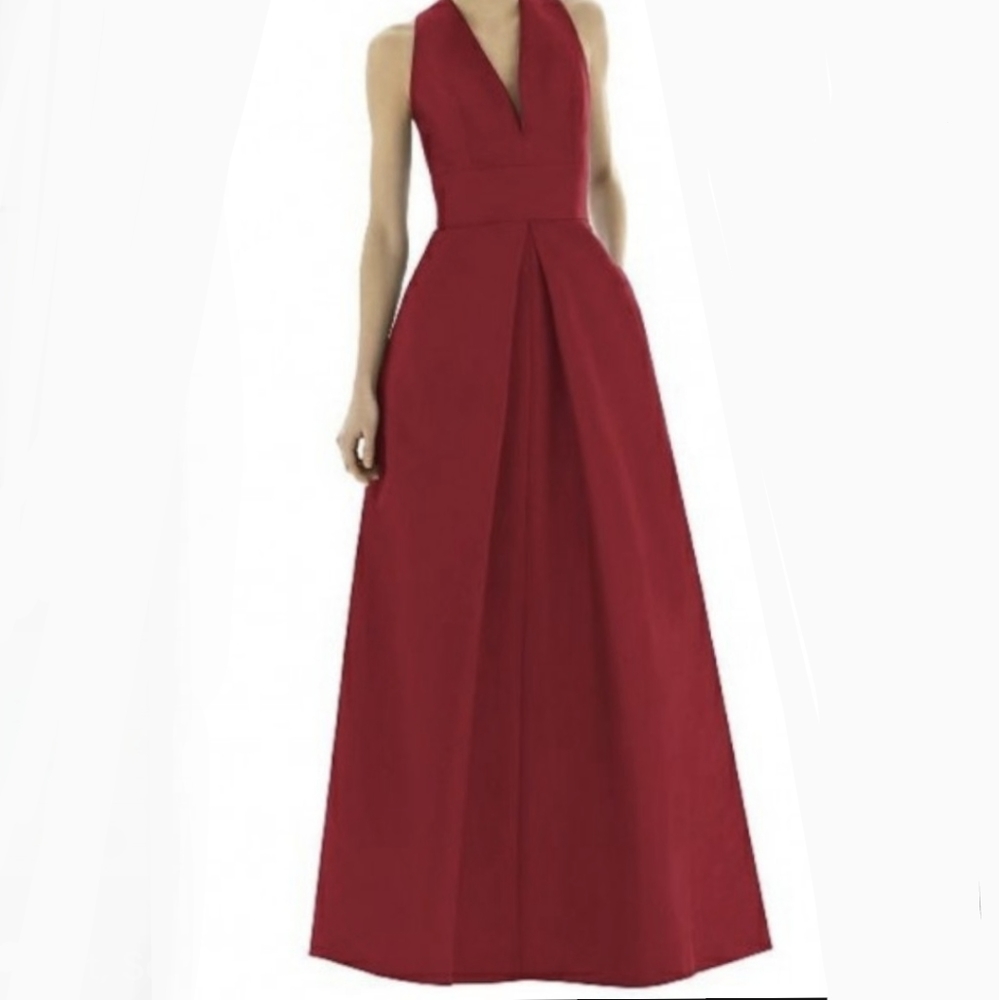 Alfred Sung Dupioni Pleated V-Neck Gown - Picture 3 of 3